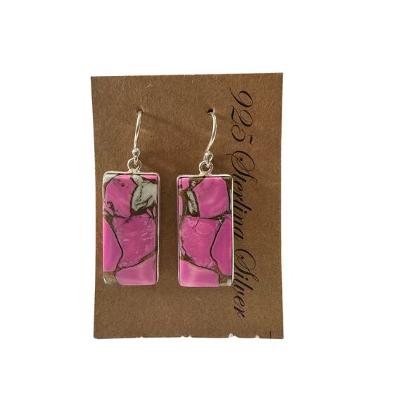 925 Sterling Silver Cotton Candy Turquoise Earrings – Pink & Blue Dangles - Picture 1 of 3